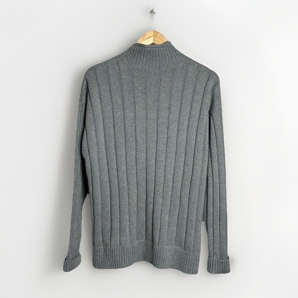 J. Crew Womens XL Gray Cable Knit Sweater Mock Neck Long Sleeve Cotton Pullover - Picture 5 of 7